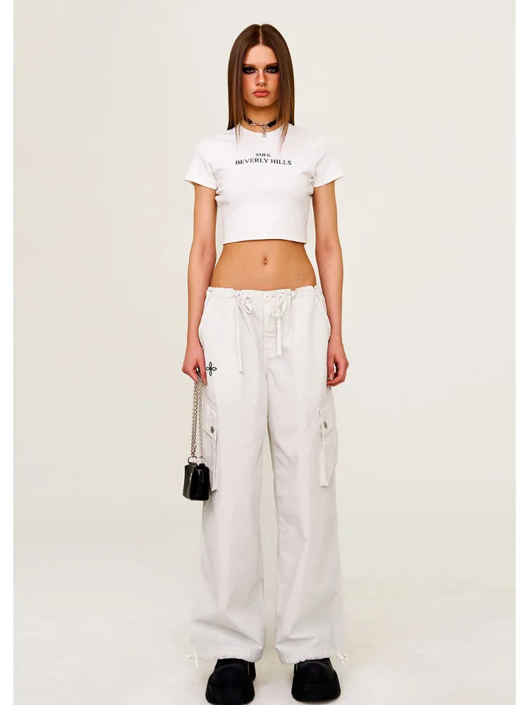 Drawstring - Adjustable Wide - Leg Utility Pants