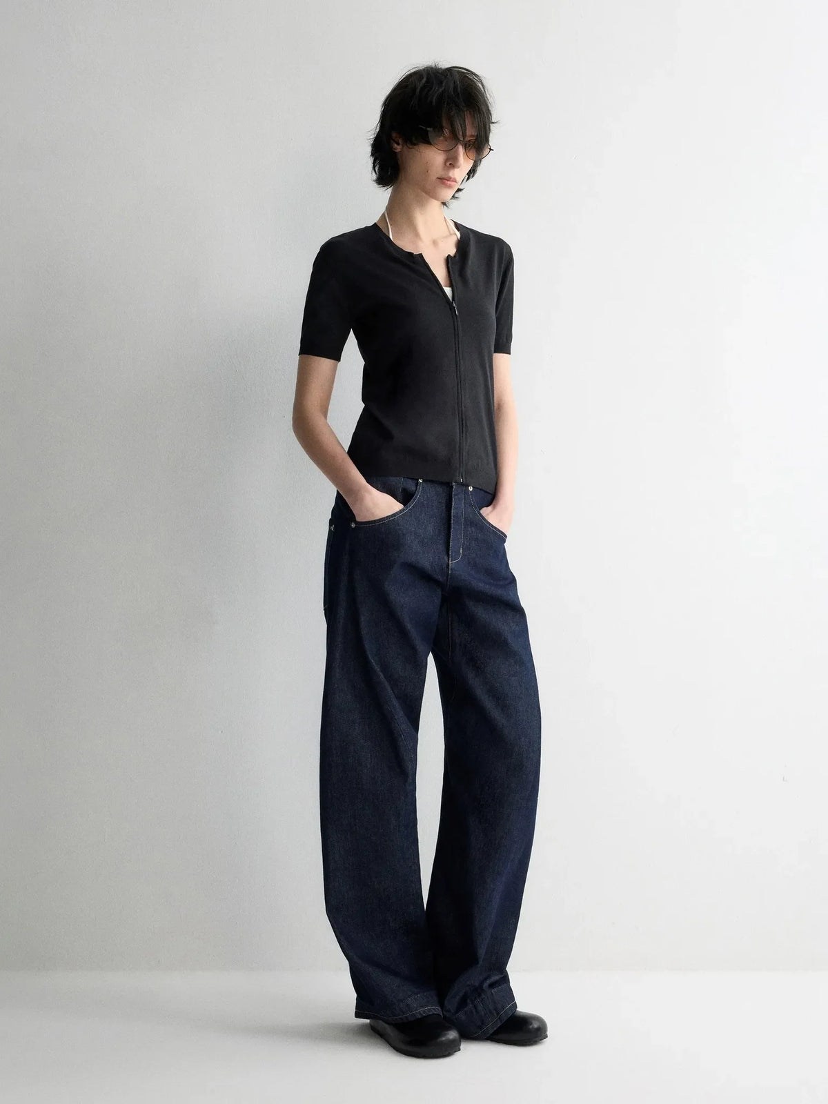 3D Wide-Leg Denim Pants