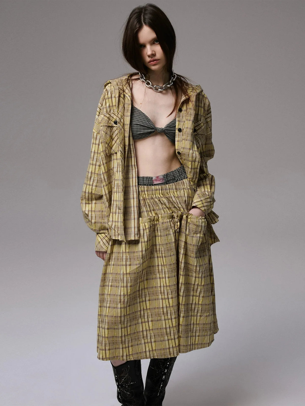 1JINN Studio Retro Check Knot Bra