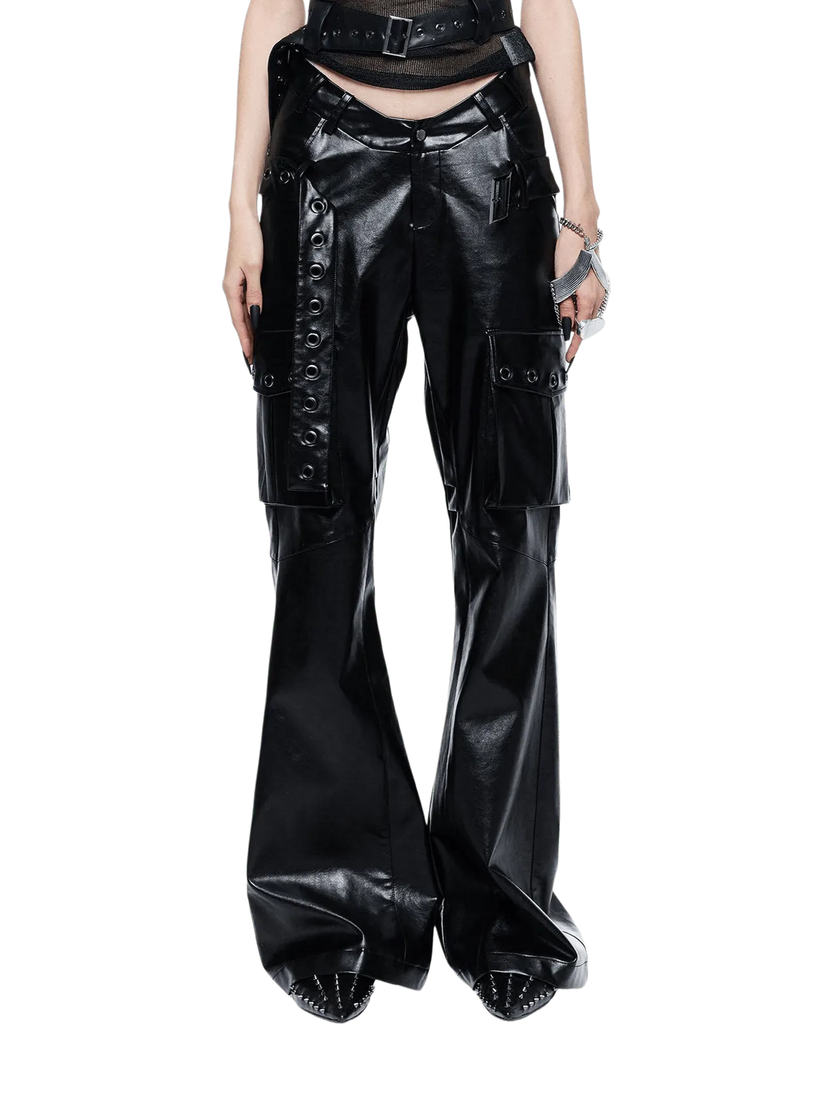 Grunge Oversized Faux Leather Cargo Pants