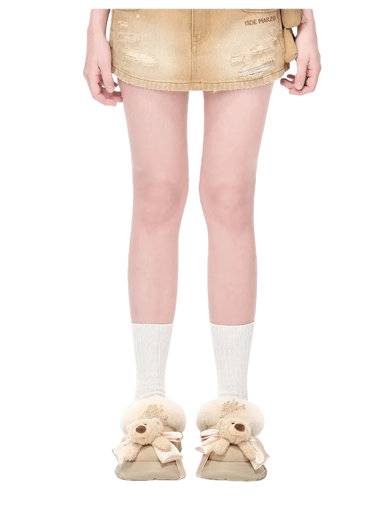Plush Bear Platform Mule Snow Slippers