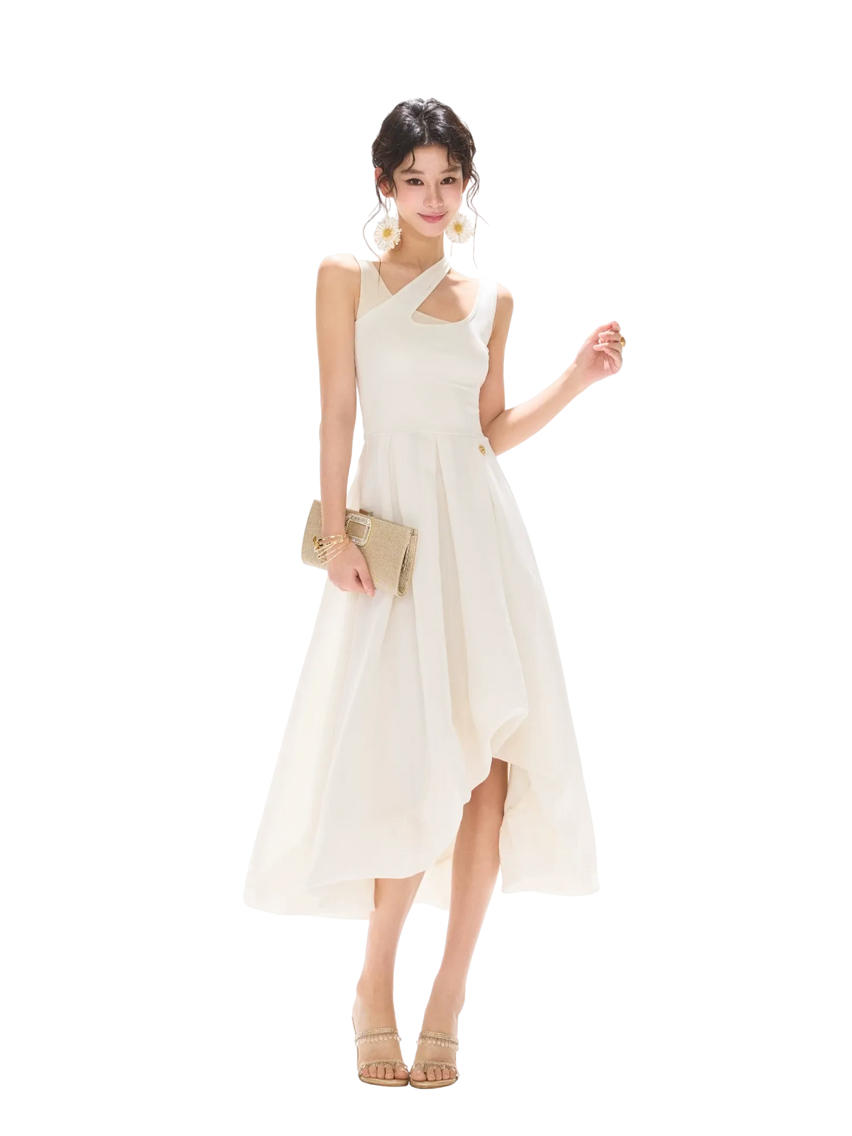 'Starry Whisper' Asymmetric One-Shoulder Cut-Out Chiffon Dress