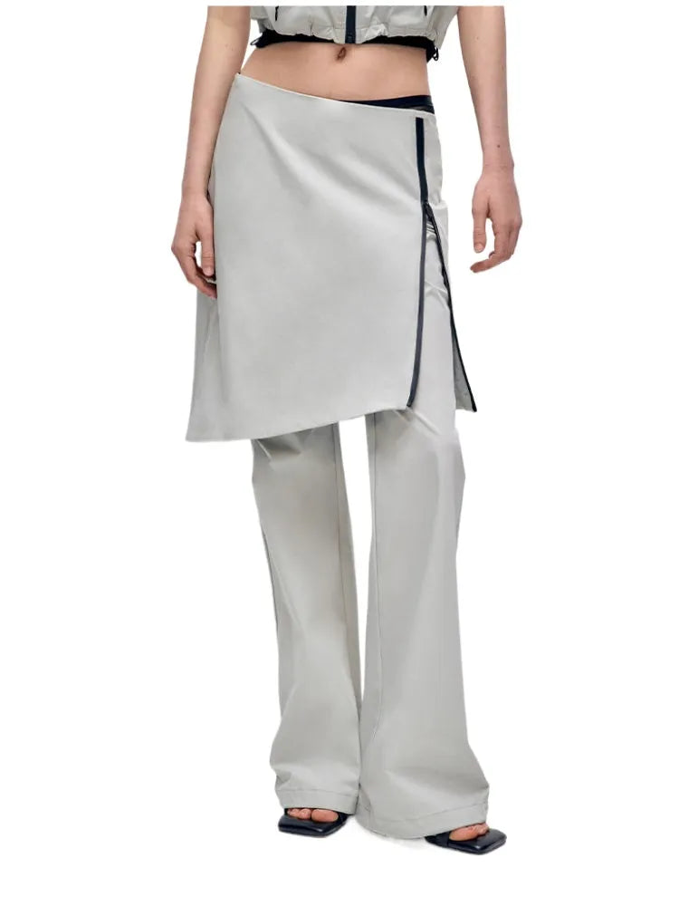 Color Blocking Fake Two-piece Zipper Slightly Flared Skirt