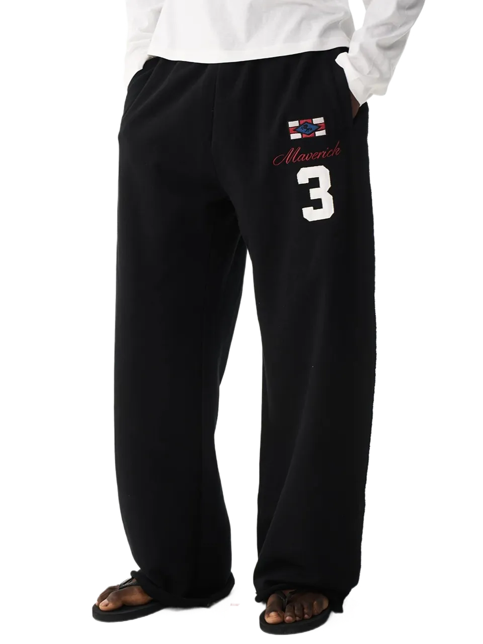 Multi-Color Embroidered Raw-Edge Sweatpants