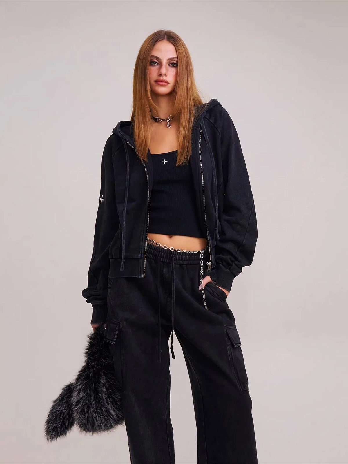 Wild Vintage Zip-up Cropped Hoodie
