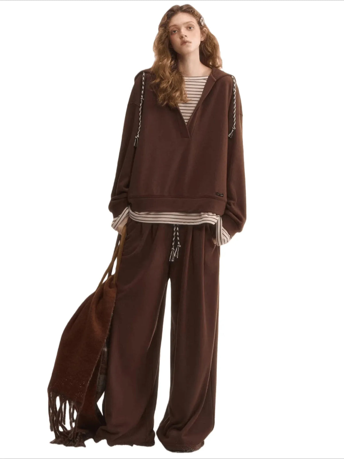 Layered-Effect Sweatshirt & Wide-Leg Sweatpants Set