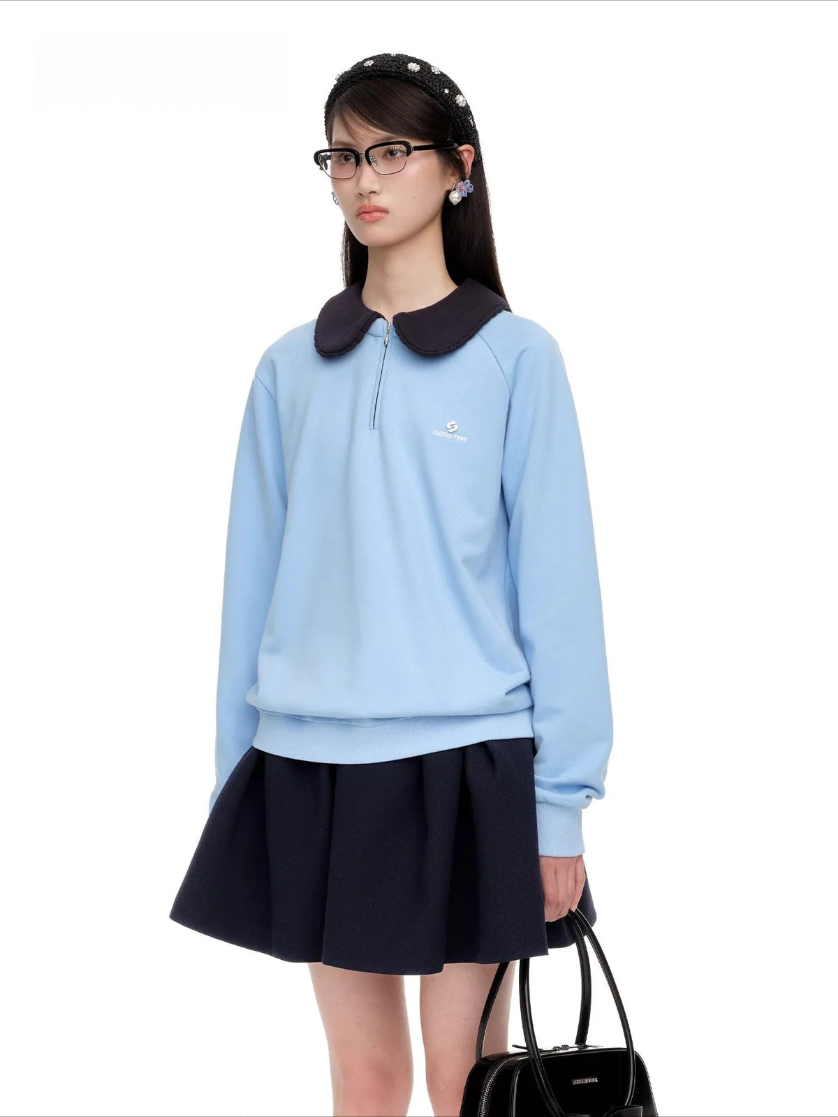 Detachable Collar Cotton-Blend Oversized Sweatshirt