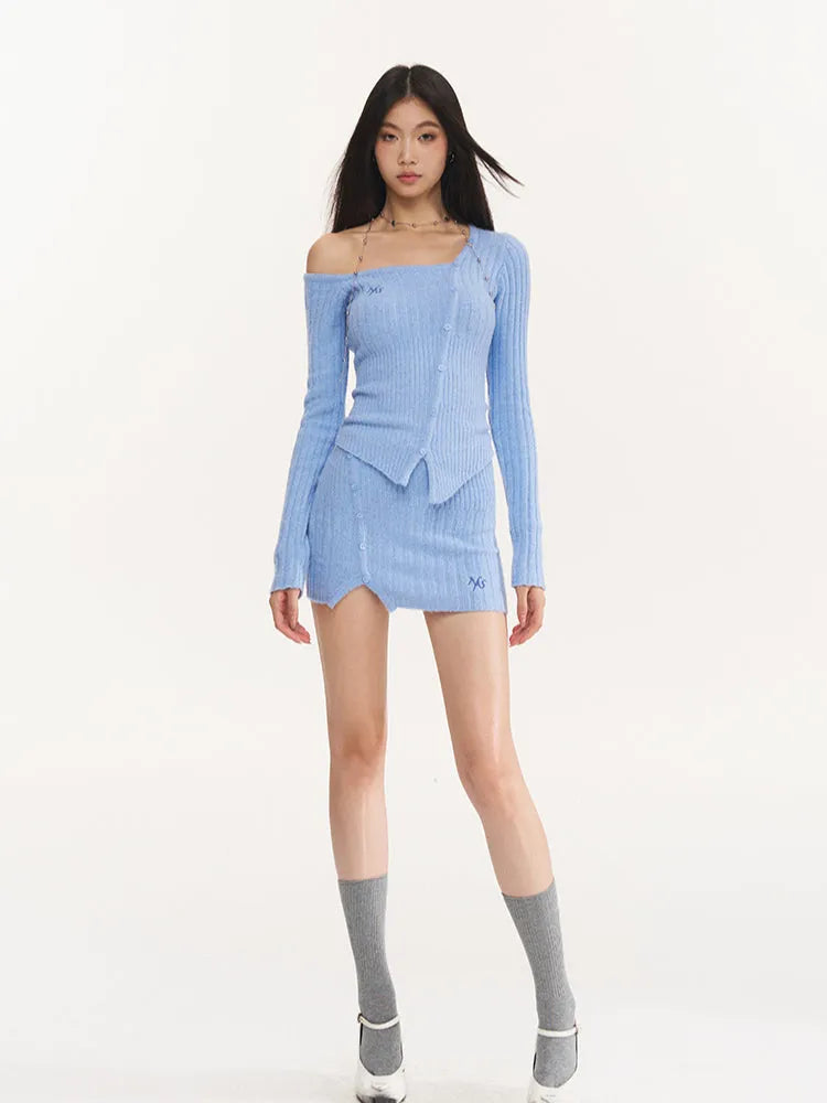 Iris Blue Knitted Bodycon Mini Skirt