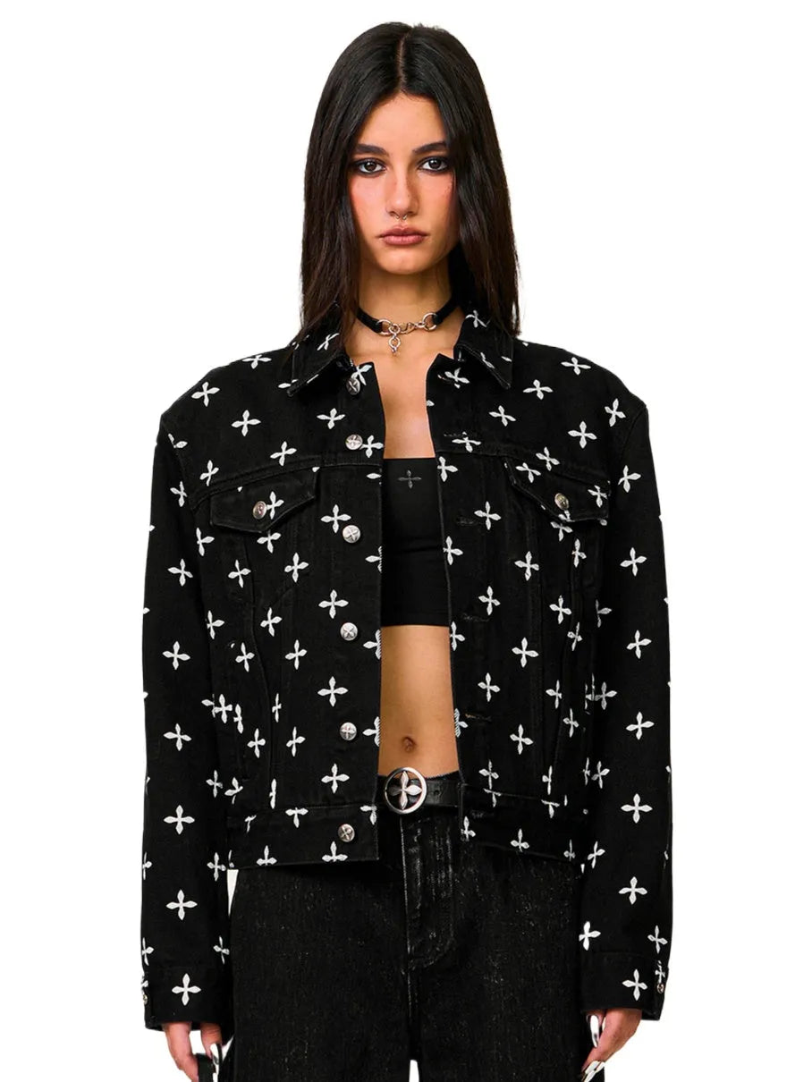 Black Garden Printed Denim Jacket