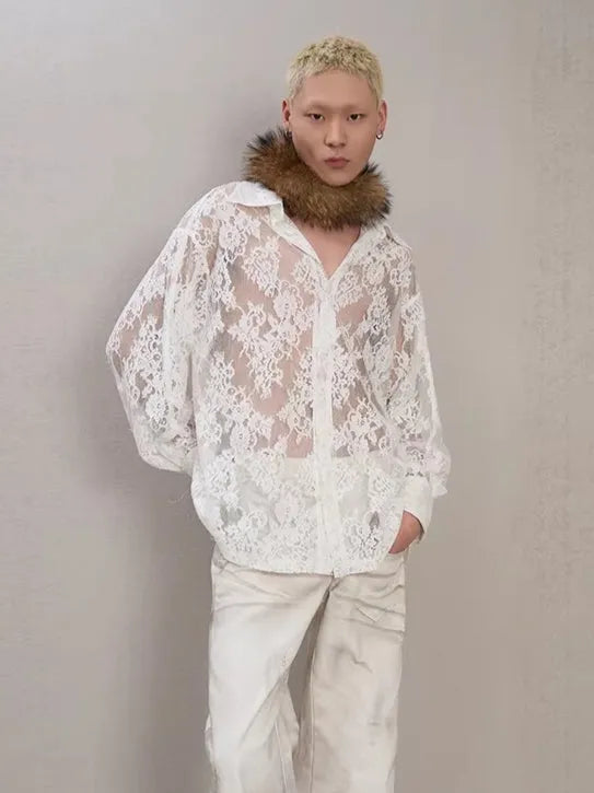 Lace-Detail Oversized Silhouette Shirt