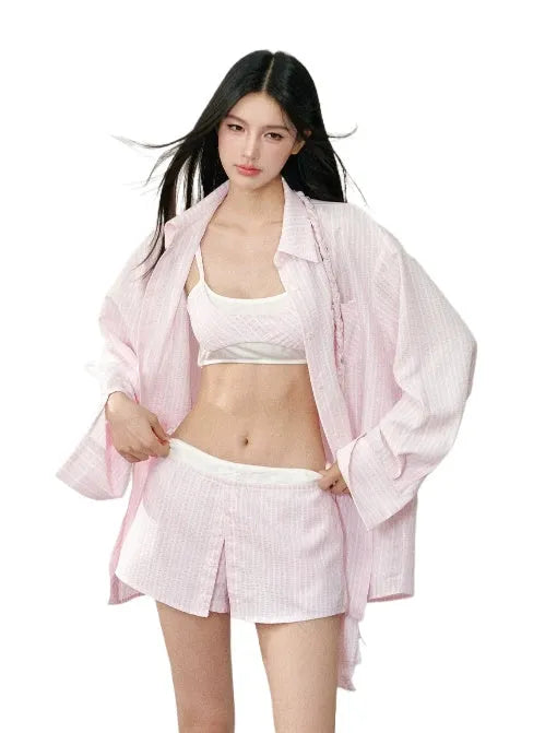 Pink Oversized Striped Shirt