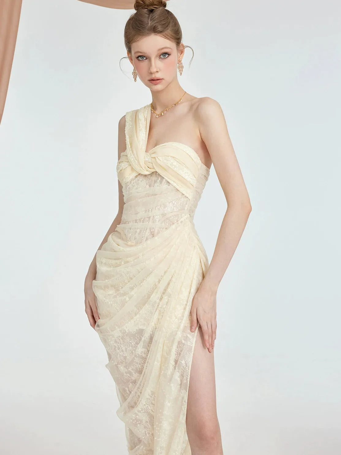 Lillian Lace Chiffon Mesh Knot Dress