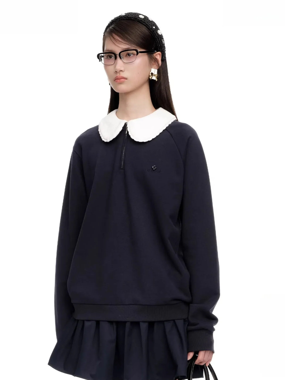 Detachable Collar Cotton-Blend Oversized Sweatshirt