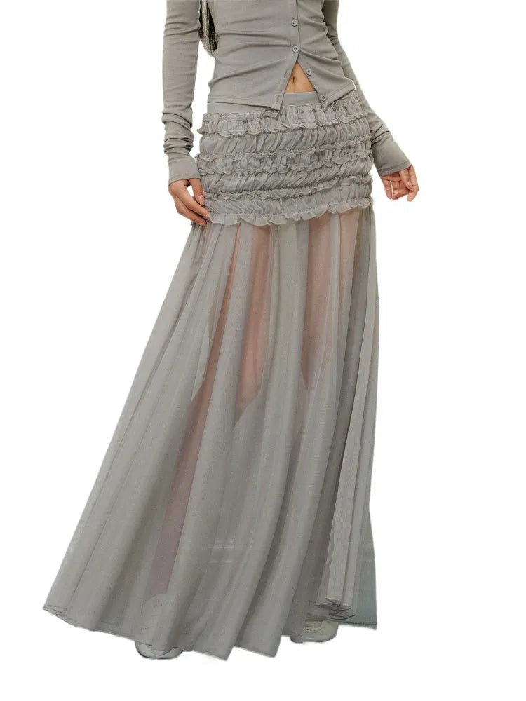 Mesh Splicing Semi-transparent Bodycon Skirt