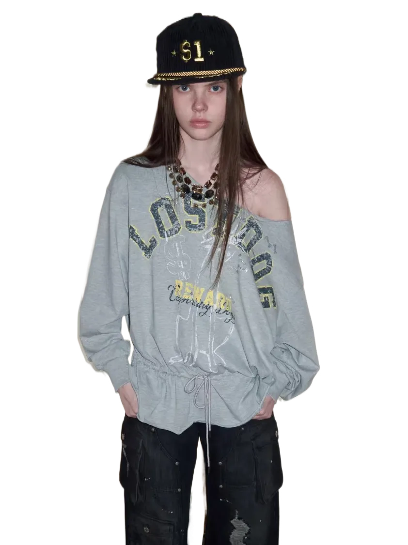 Asymmetric Graphic Drawstring Hoodie