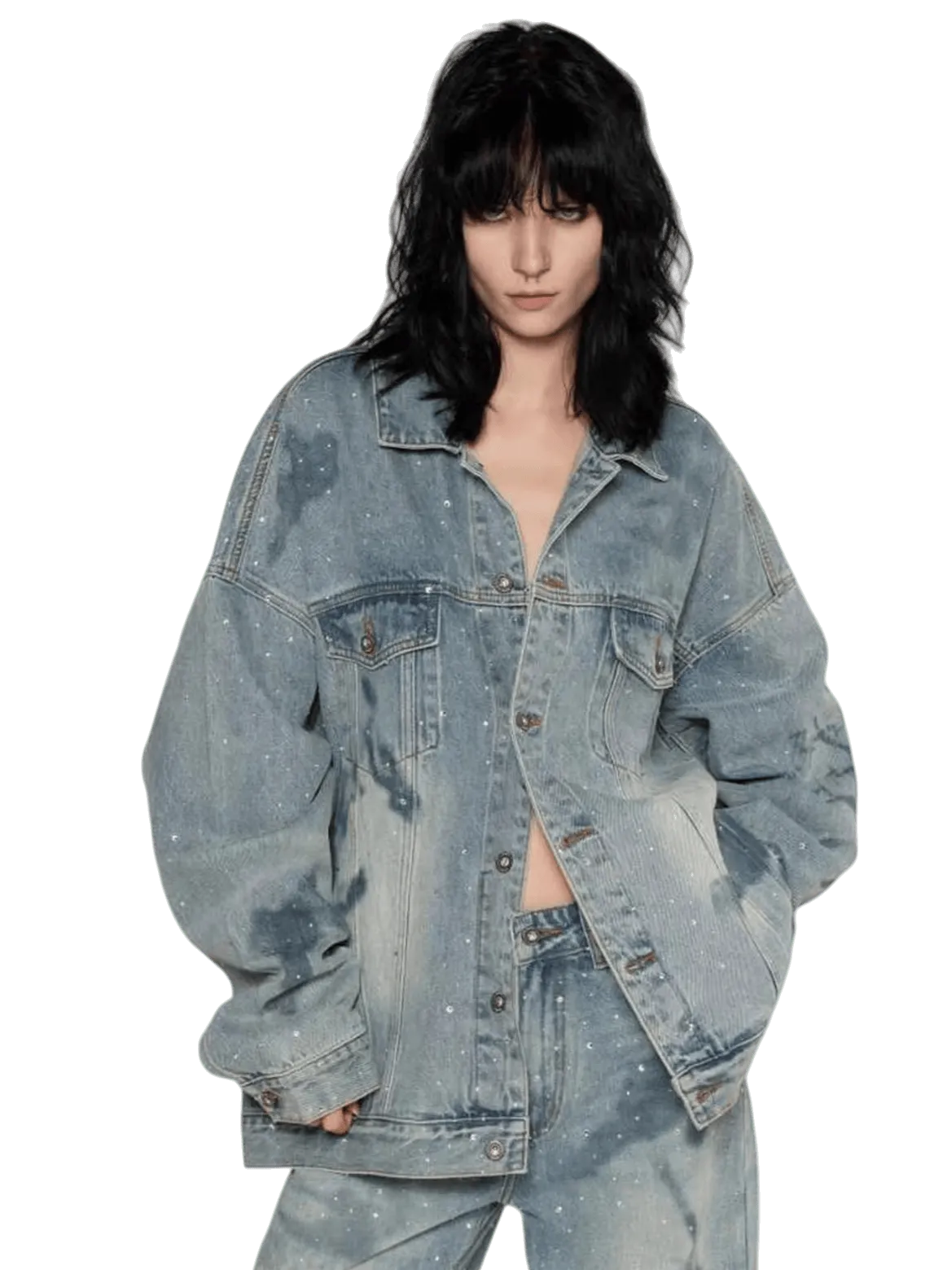 Rhinestone Nautical Map Denim Jacket