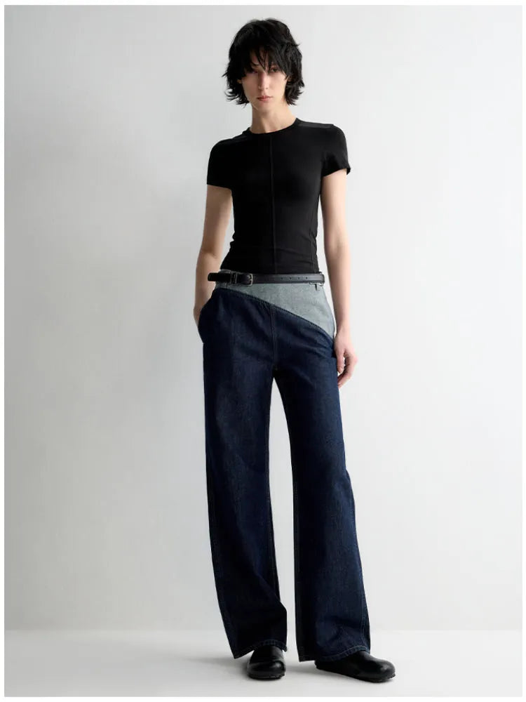 Color-Block Low-Rise Straight Pants