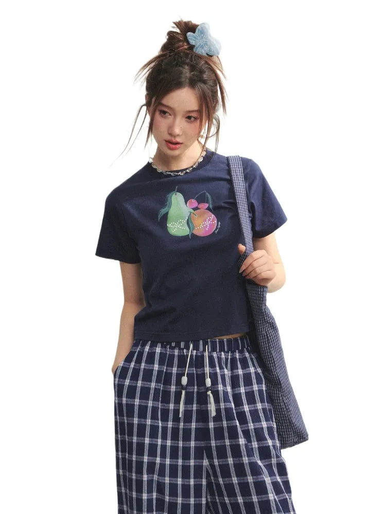 Printed Pearl-Decorated Short-Sleeve T-Shirt