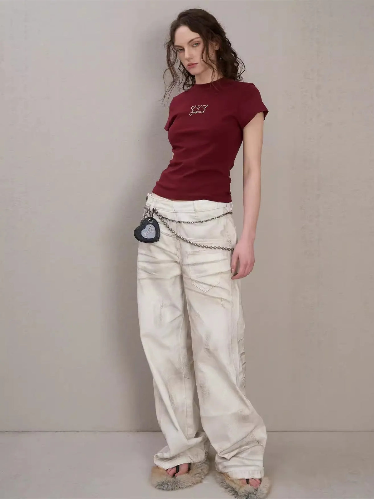 Side-Placket White Denim Jeans