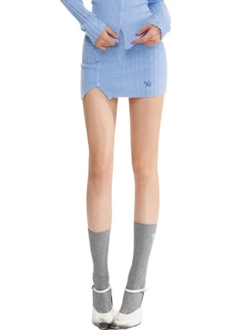 Iris Blue Knitted Bodycon Mini Skirt