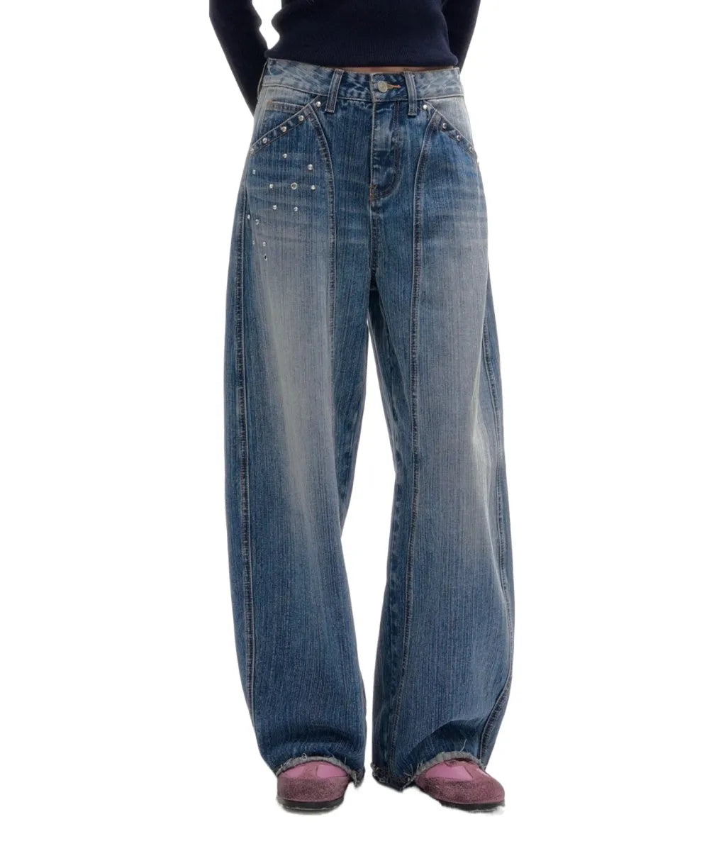 Studded Washed Wide-Leg Jeans