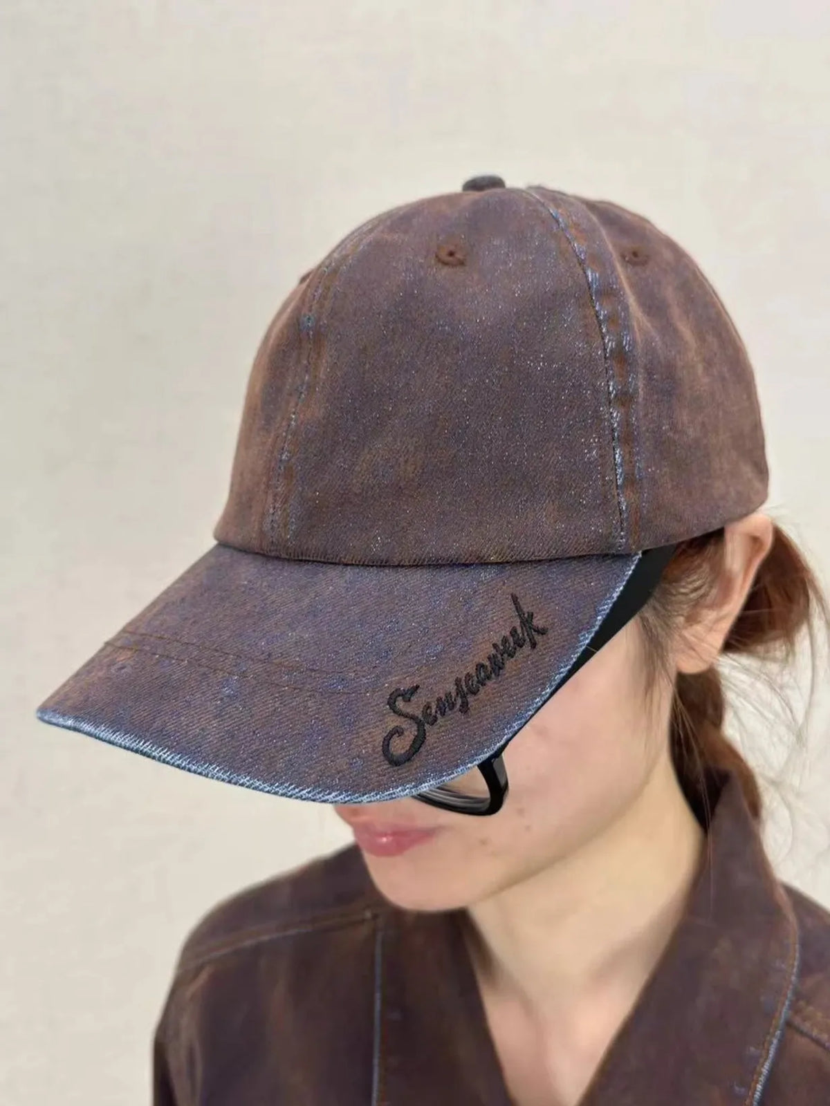 Embroidered Logo Washed Denim Baseball Cap