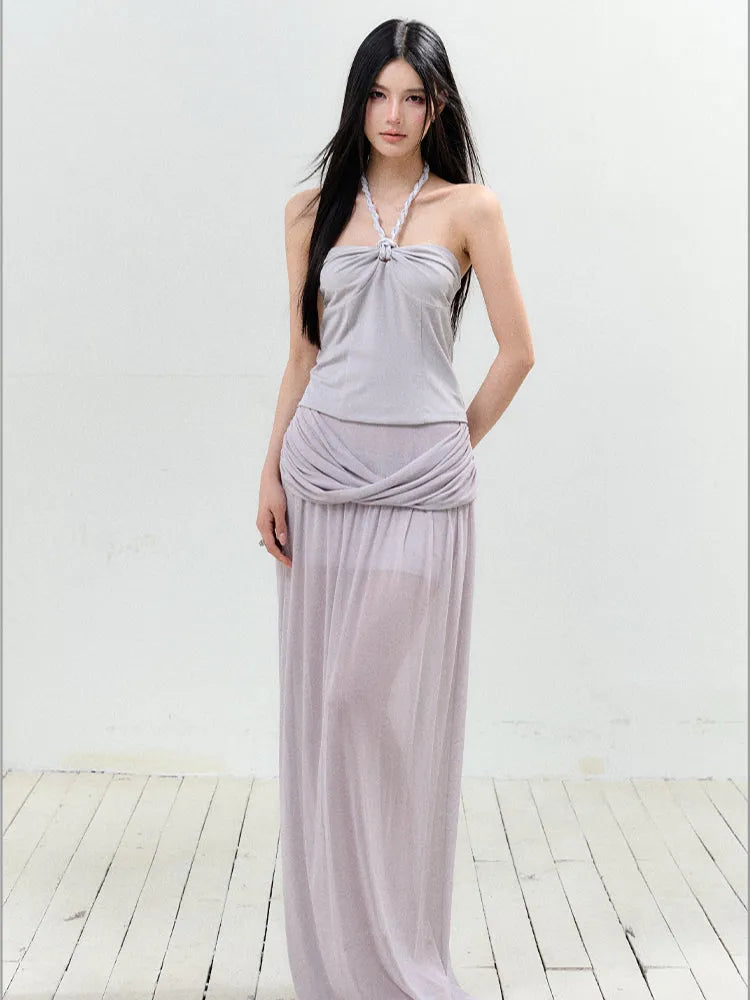 Twist Tie Halter Crop Top & Skirt Set