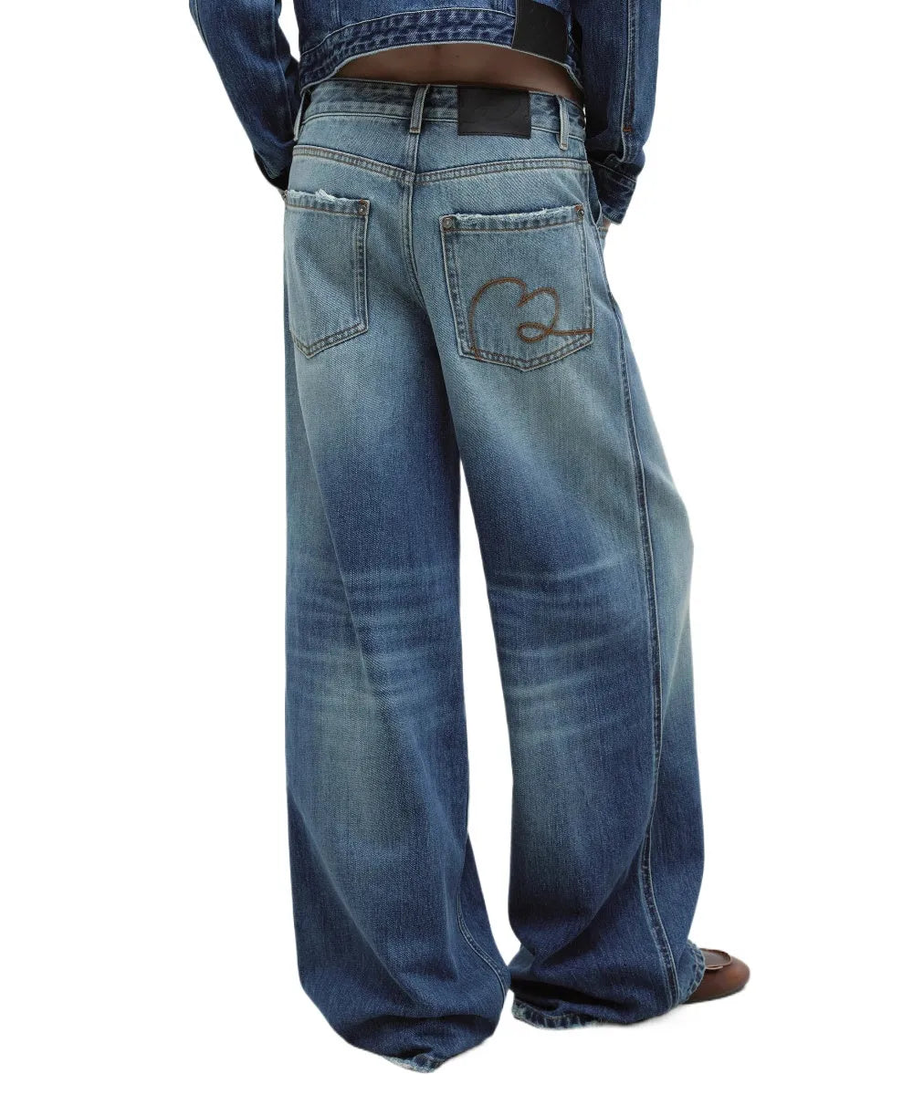 Vintage Blue Washed Wide-Leg Jeans