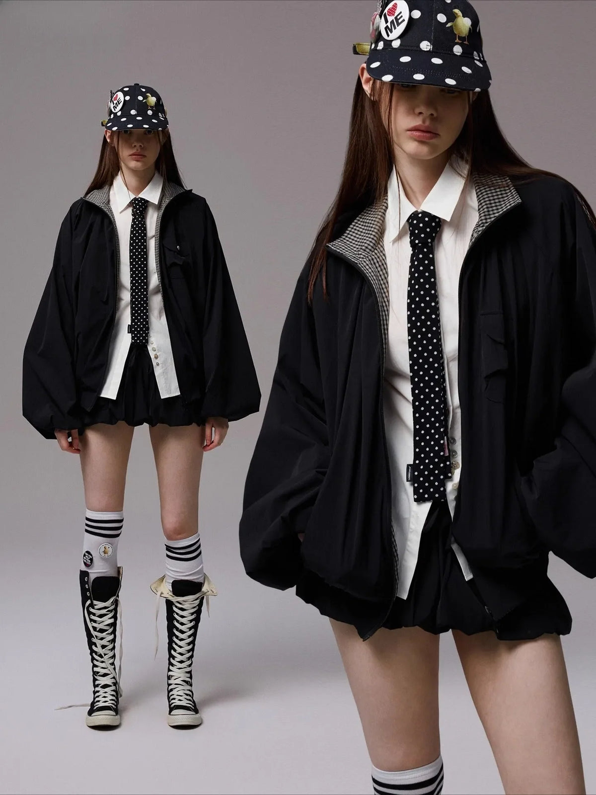 Check Panel Windbreaker Jackets & Skirt Set