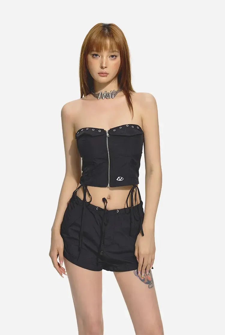 Gray & Black Mid-Waist Vintage Casual Shorts