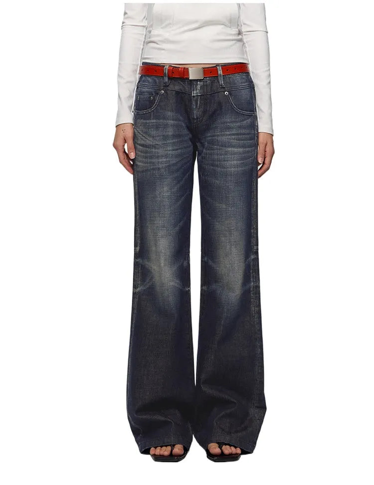 Black-Blue Low-Waist Flared & Bell-Bottom Pants Pants