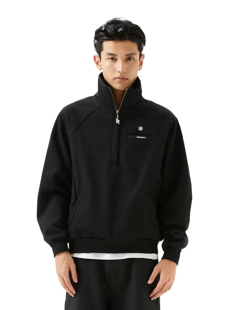 Half-Zip Stand Collar Loose Fit Fleece Sweatshirt