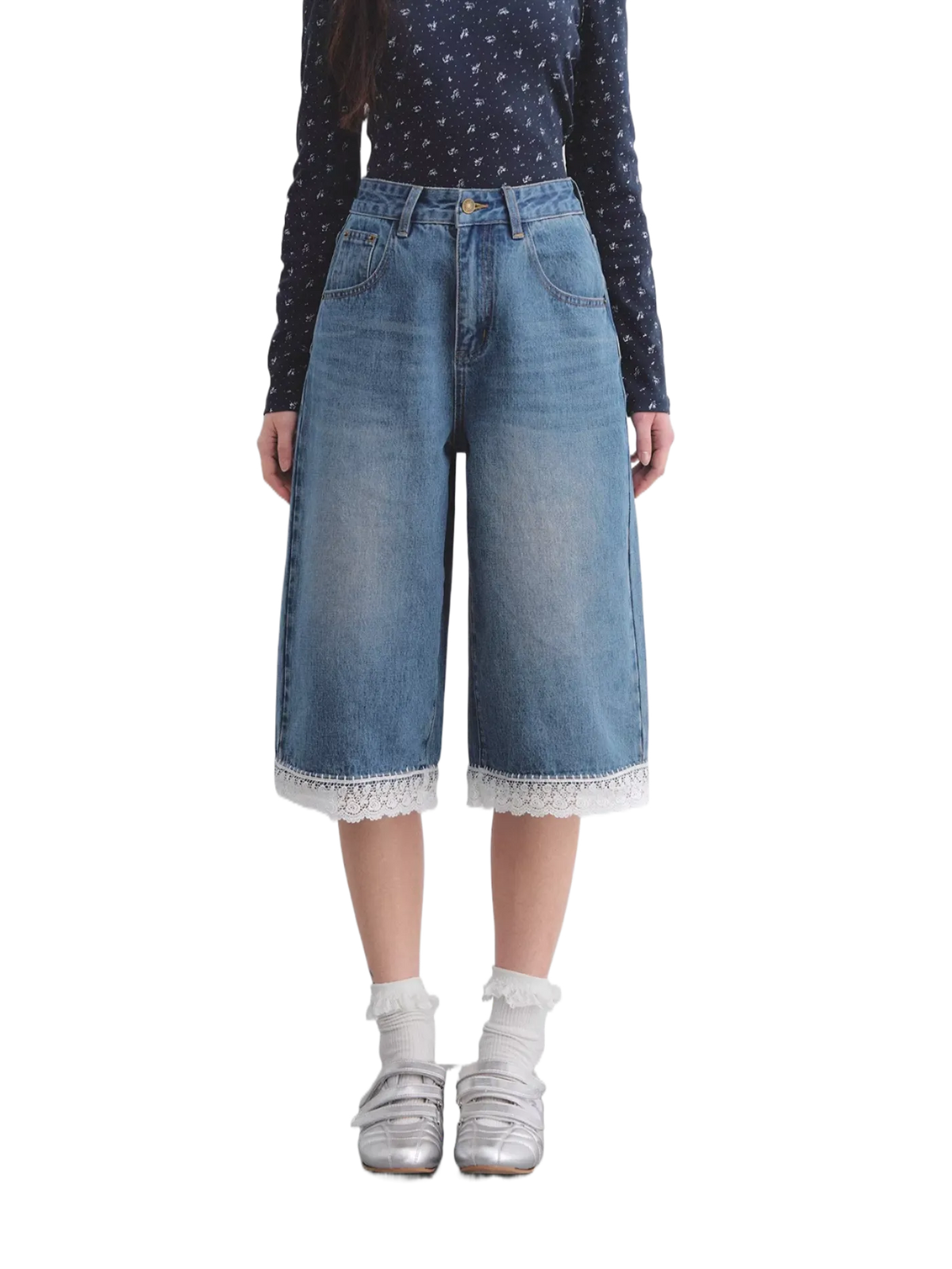 Vintage Washed Denim Cropped Jeans