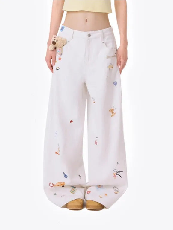 Blue Teddy Denim Wide-Leg Pants