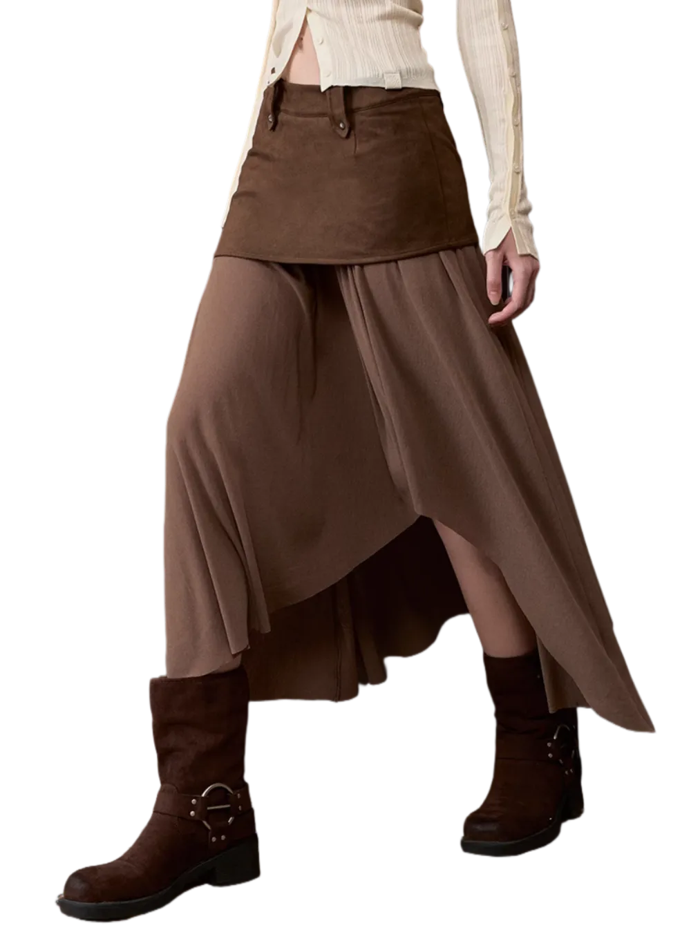 Irregular Spliced Vintage Pleated Skirt