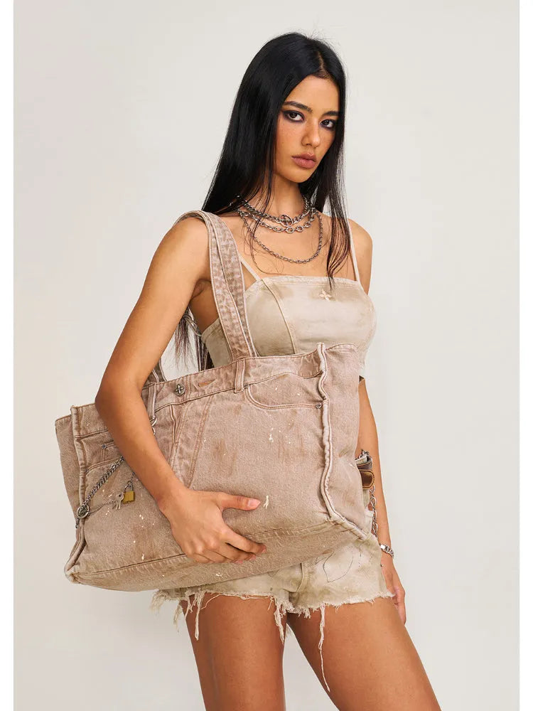 Compass Badge Patina Leather Flip Bag Medium Caramel Patina