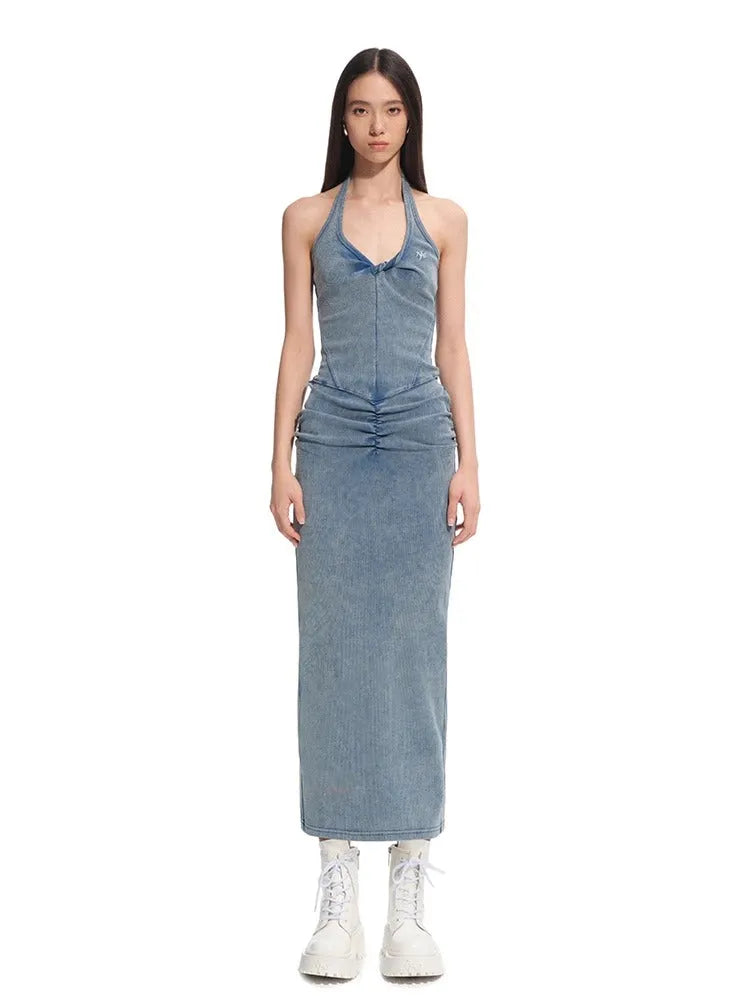 "Feria Series" Volcano V-Waist Pleated Halter Dress