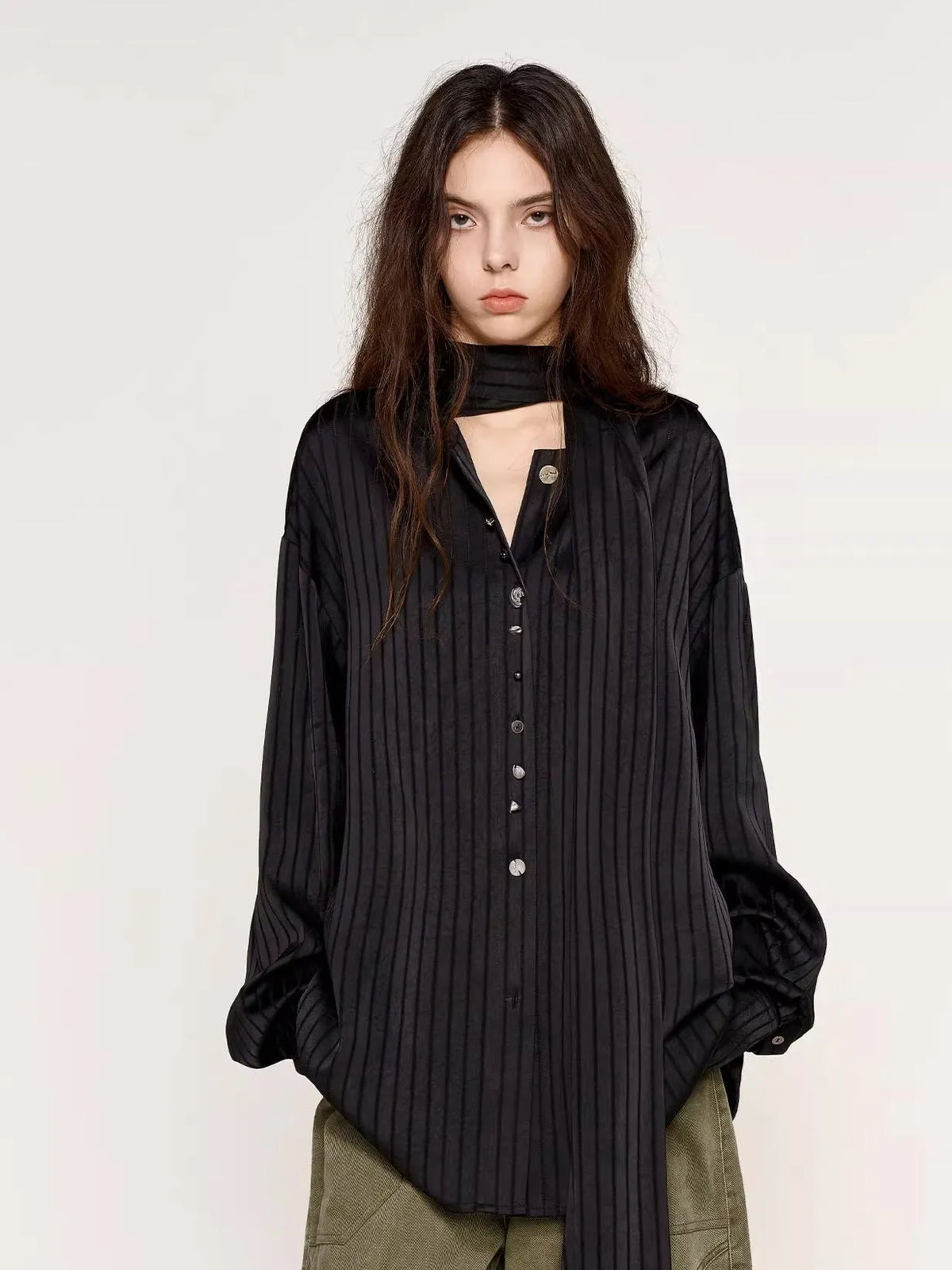 Silk-Feel Deconstructed Collar Shirt