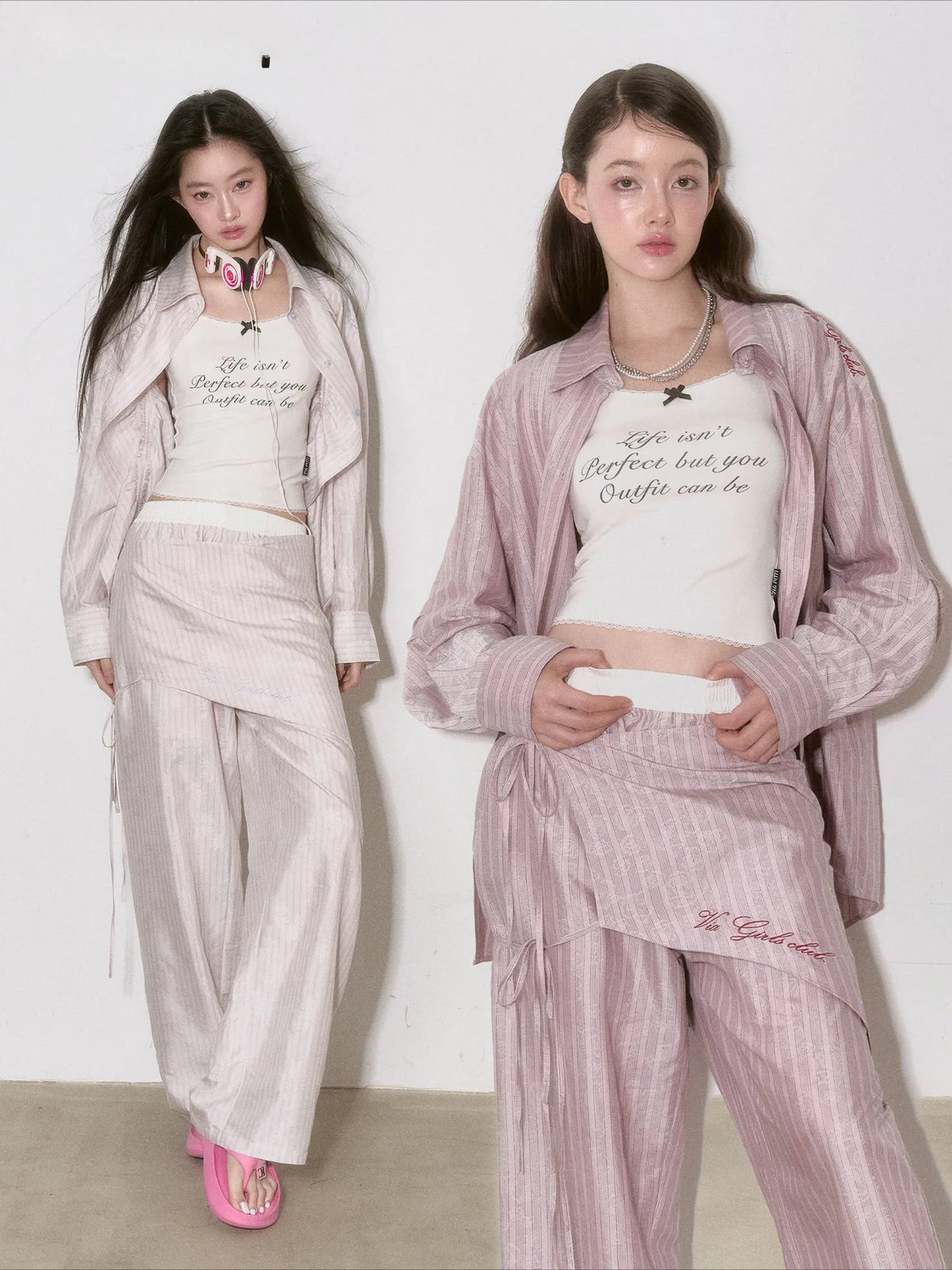 Deep Pink & Light Pink Striped Ruched Shirt