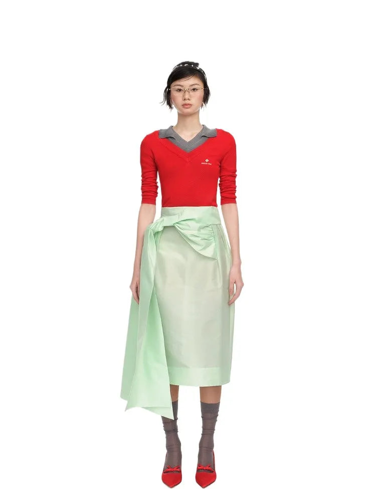 Side Bow-Detail Long Skirt