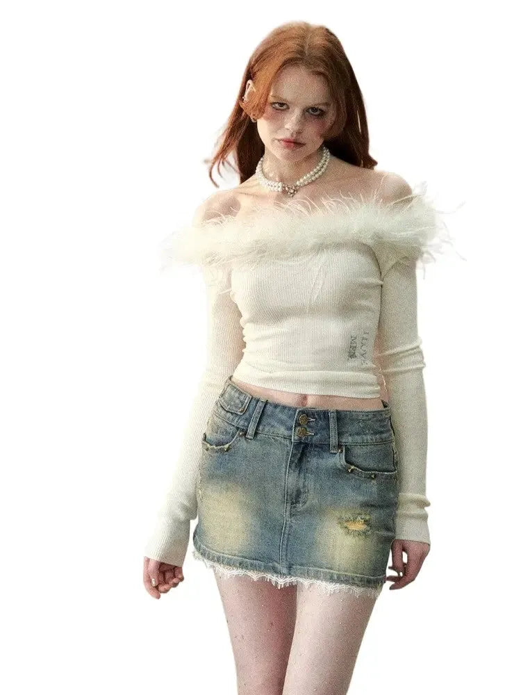 Off-White & Black Detachable Off-shoulder Sweater