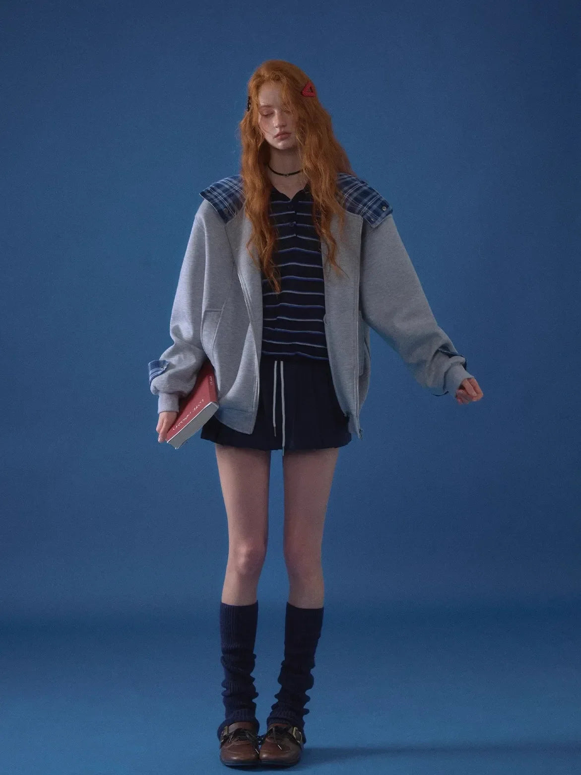Patchwork Loose Embroidered Zip-Up Hoodie