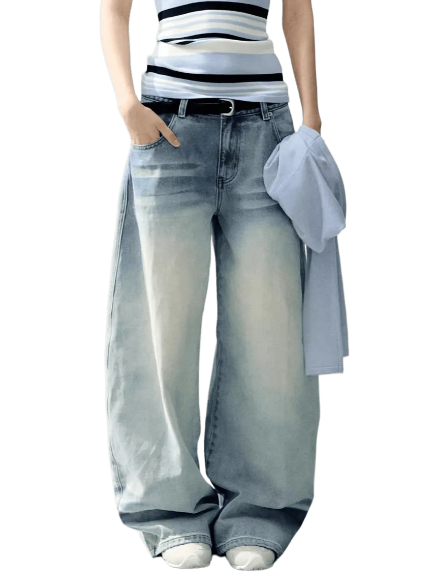 Vintage Blue Washed Wide-Leg Jeans