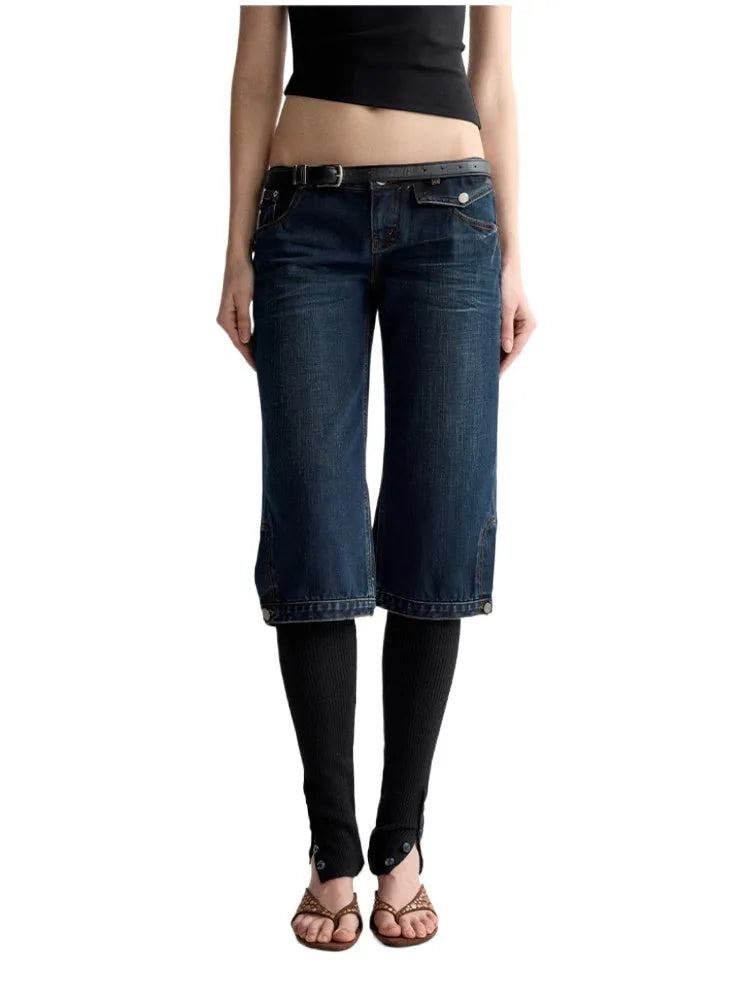 Ultra-Low Waist Straight-Leg Bermuda Jeans