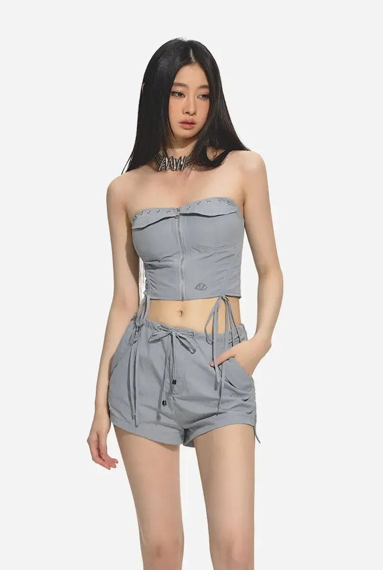 Gray & Black Mid-Waist Vintage Casual Shorts