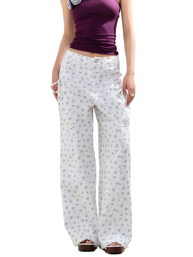 Floral Ruffled Big Pocket Utility Pants