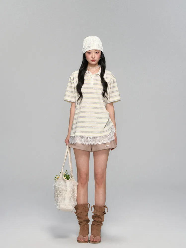 Pleated A-line Khaki Shorts