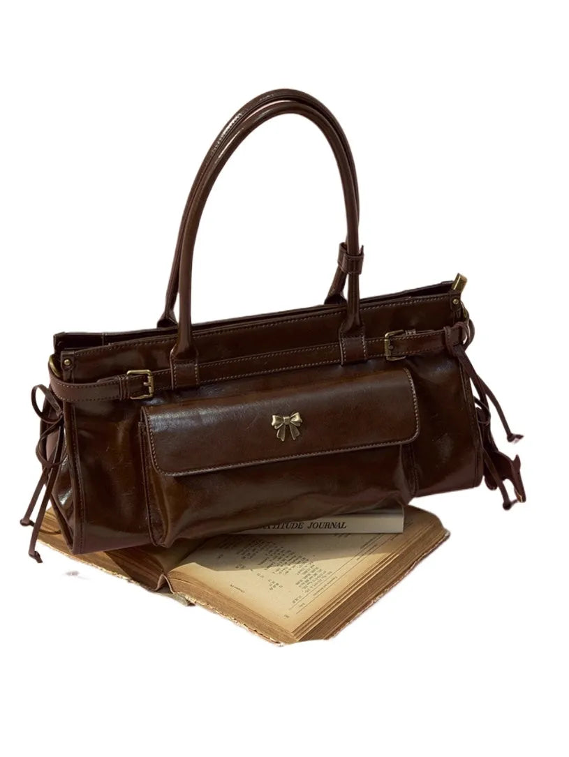 Vintage Glossy Leather Tote Bag