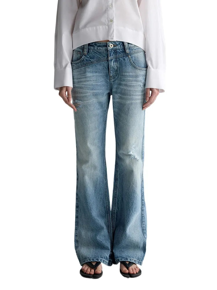 Irregular Pocket Wide-Leg Denim Pants
