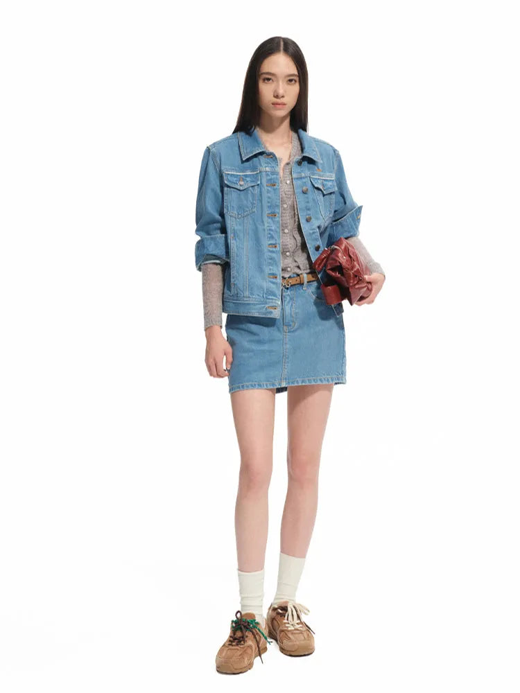 Denim Mid-rise Straight Pencil Skirt